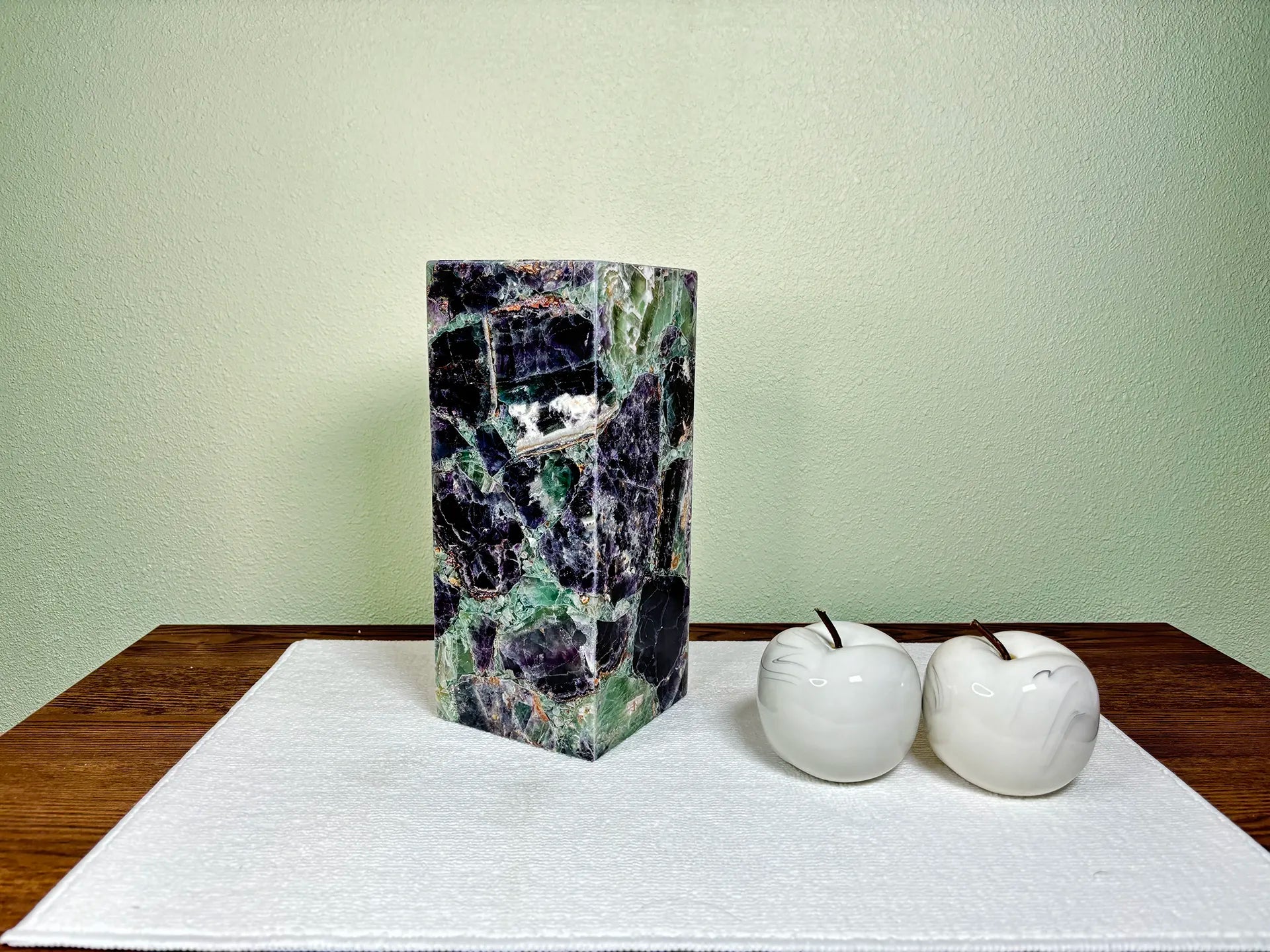 Fluorite table lamp with lots of purple and green tones