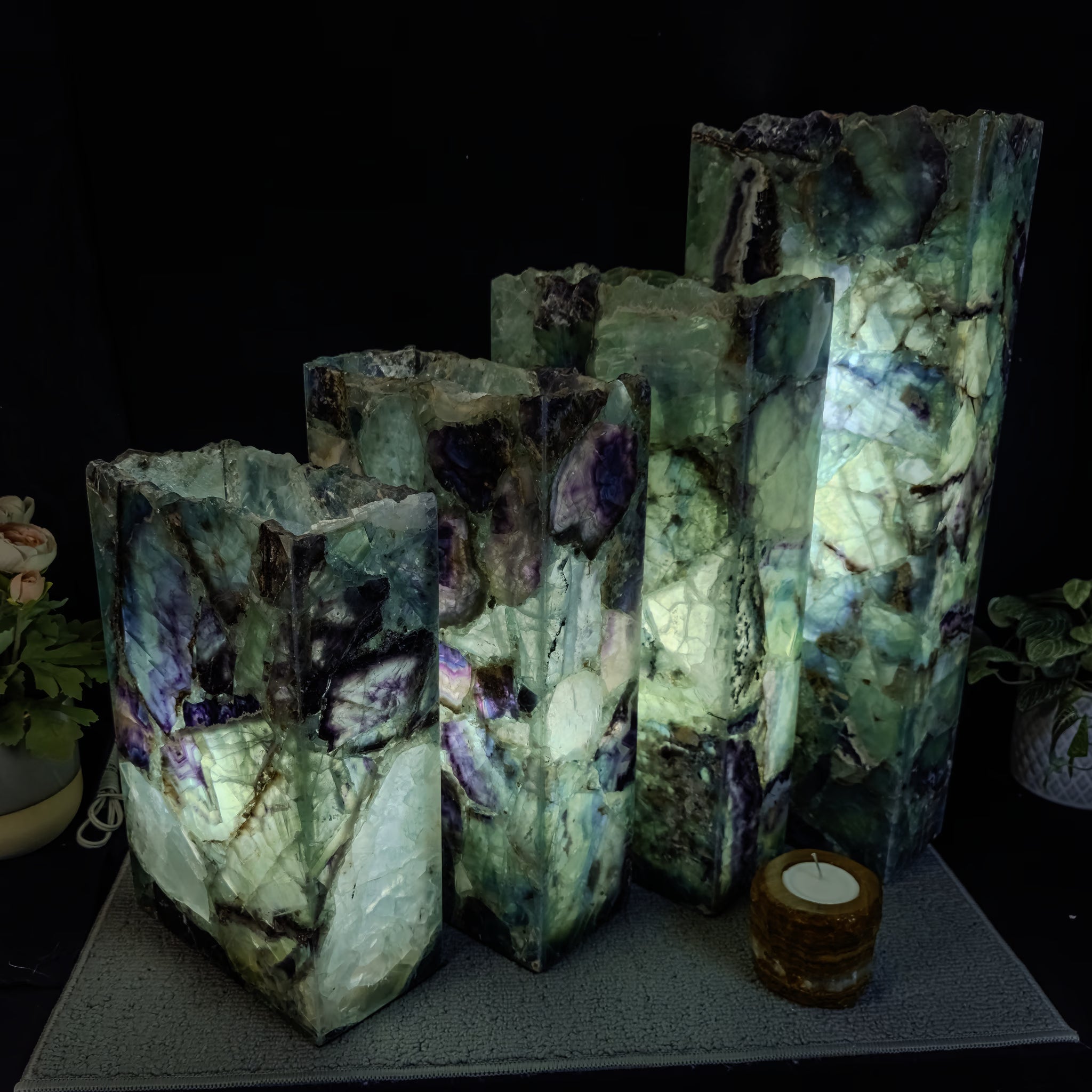 Rainbow Fluorite Live Edge Rectangular Table Lamp