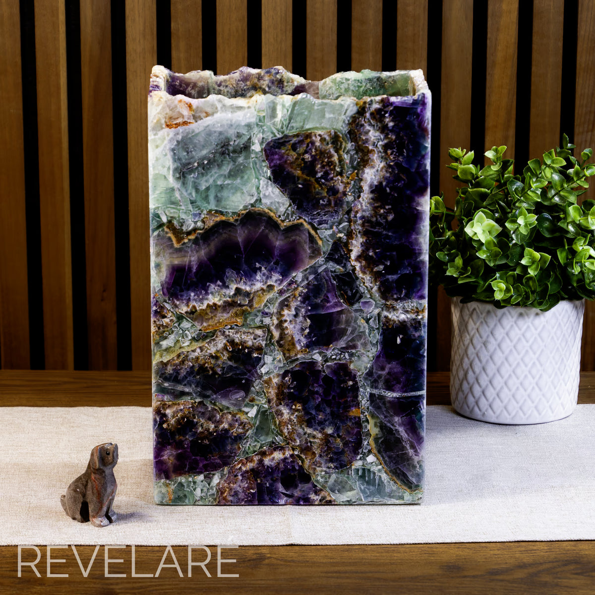 Fluorite rectangular lamp when not lit. Front view. 30cm x 20cm x 10cm lamp #1
