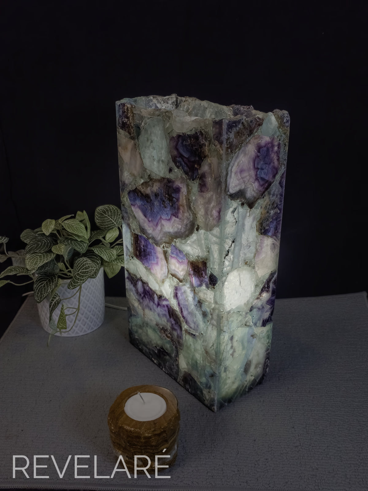 Rainbow Fluorite Live Edge Rectangular Table Lamp