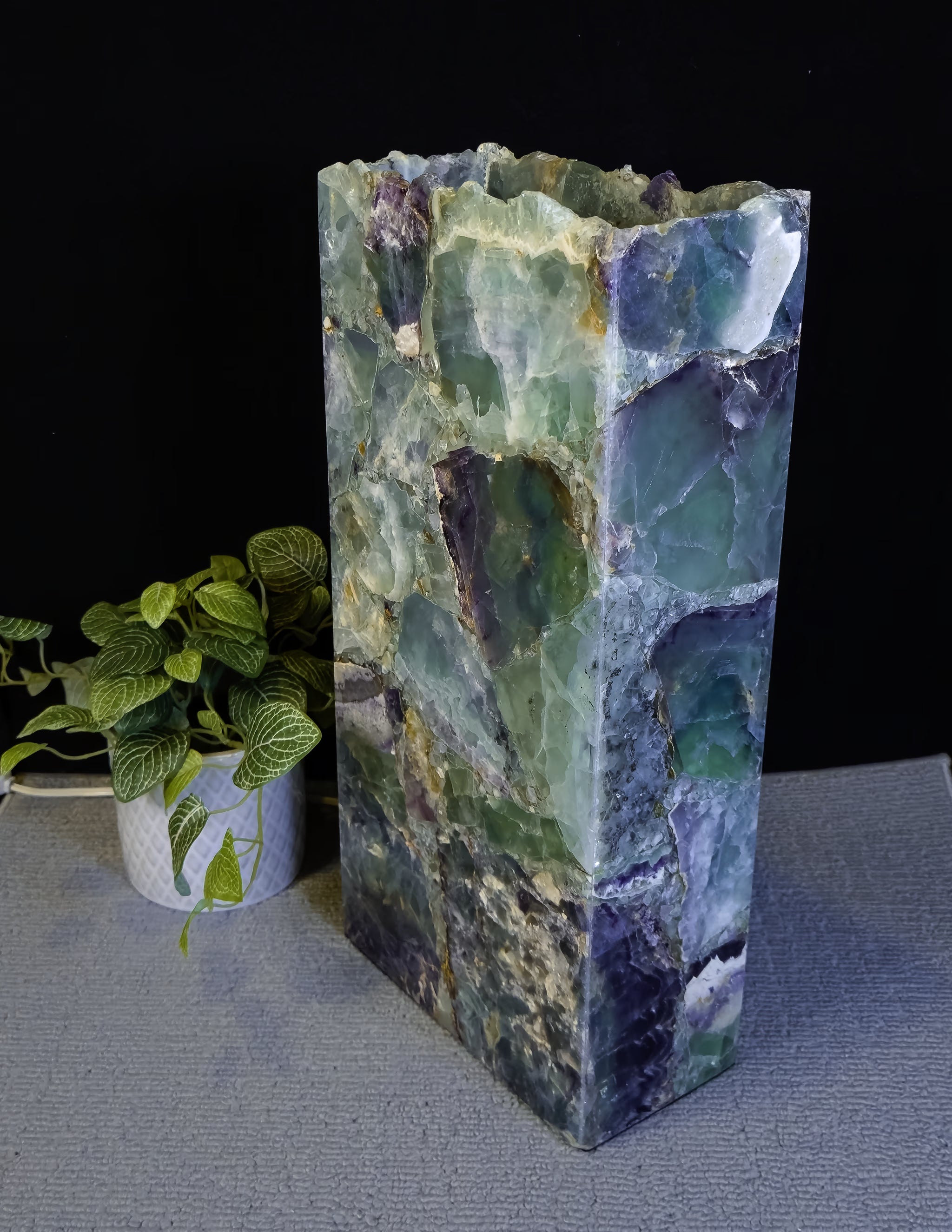 Rainbow Fluorite Live Edge Rectangular Table Lamp