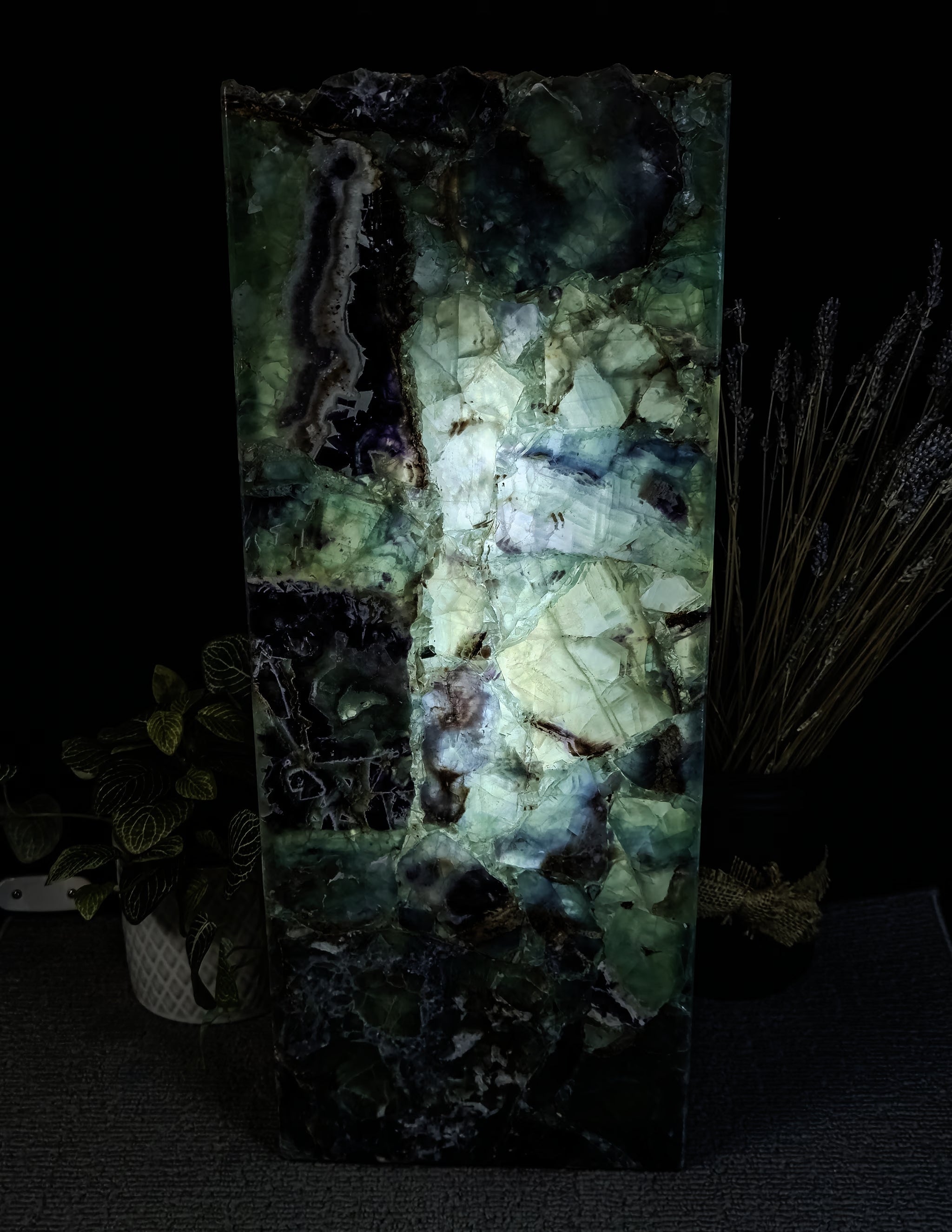 Rainbow Fluorite Live Edge Rectangular Table Lamp