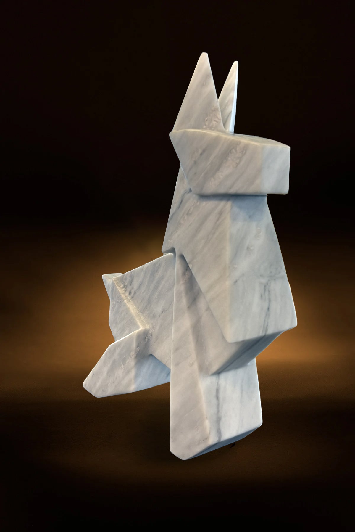 Chic White Marble Geometric Dog Sculpture - REVELARÉ