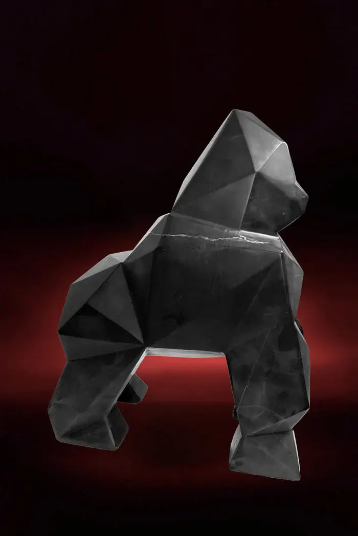 Chic Black Marble Geometric Gorilla Statue Side View