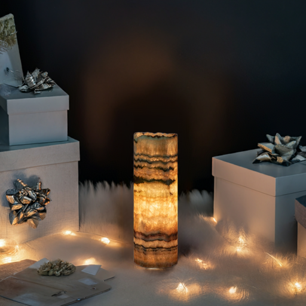 Desert Onyx Lamp surrounded by gifts