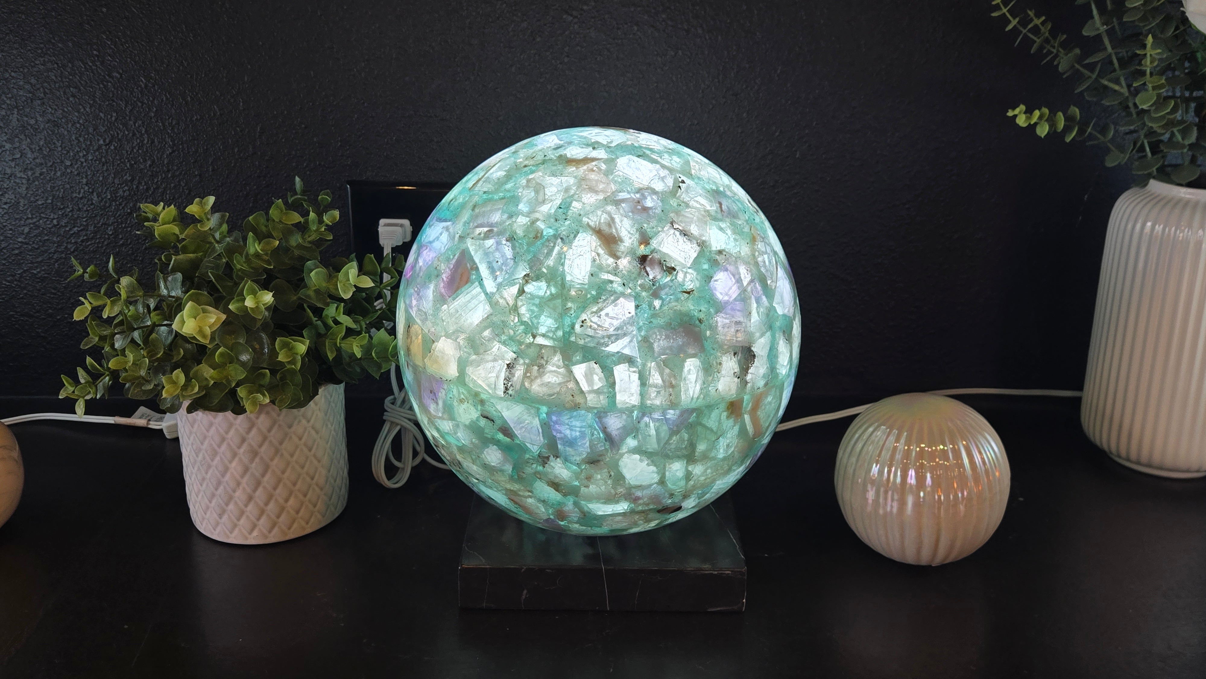 Rainbow Fluorite Spherical Table Lamp