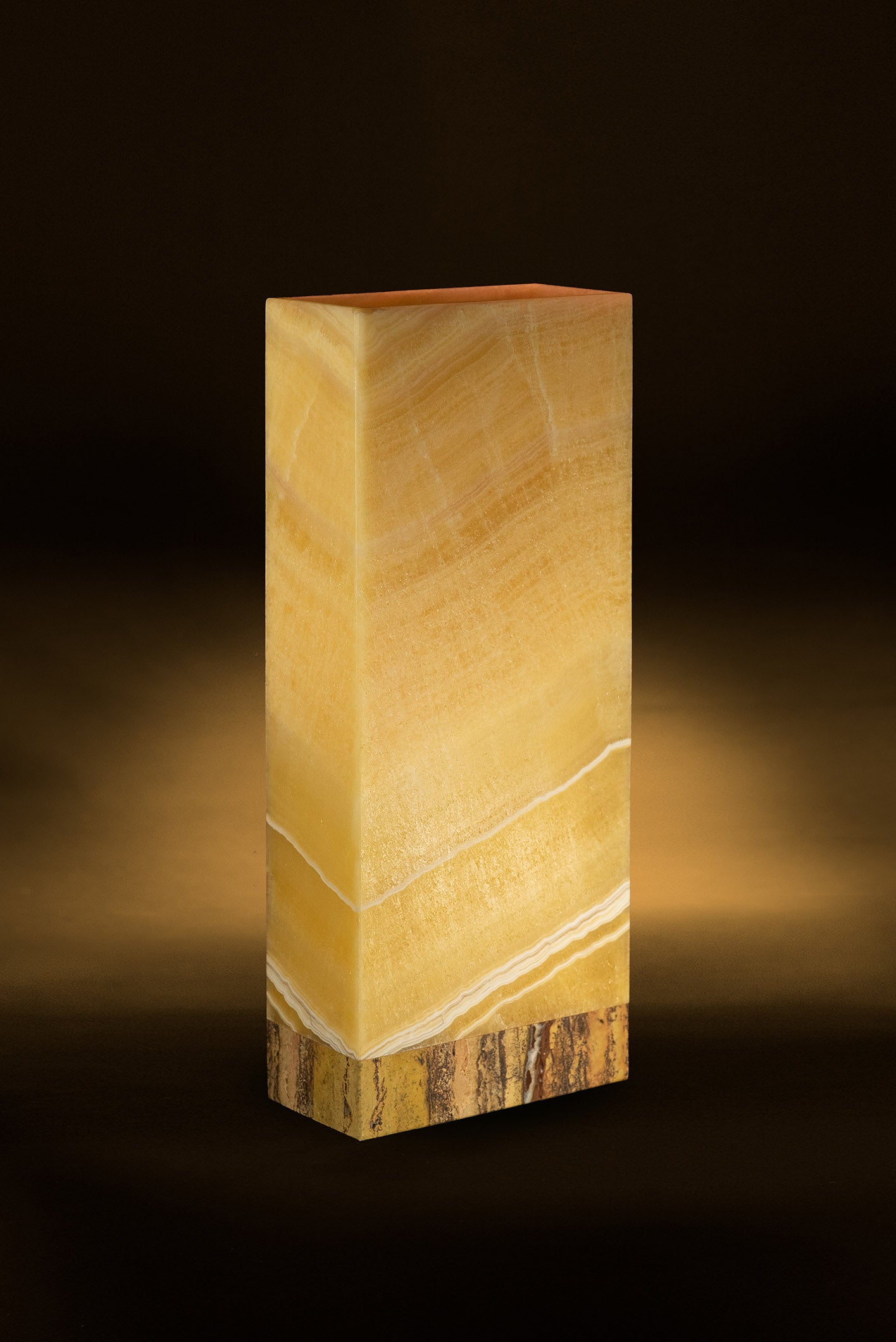 Miel Rectangular Table Lamp with Travertine Base - REVELARÉ