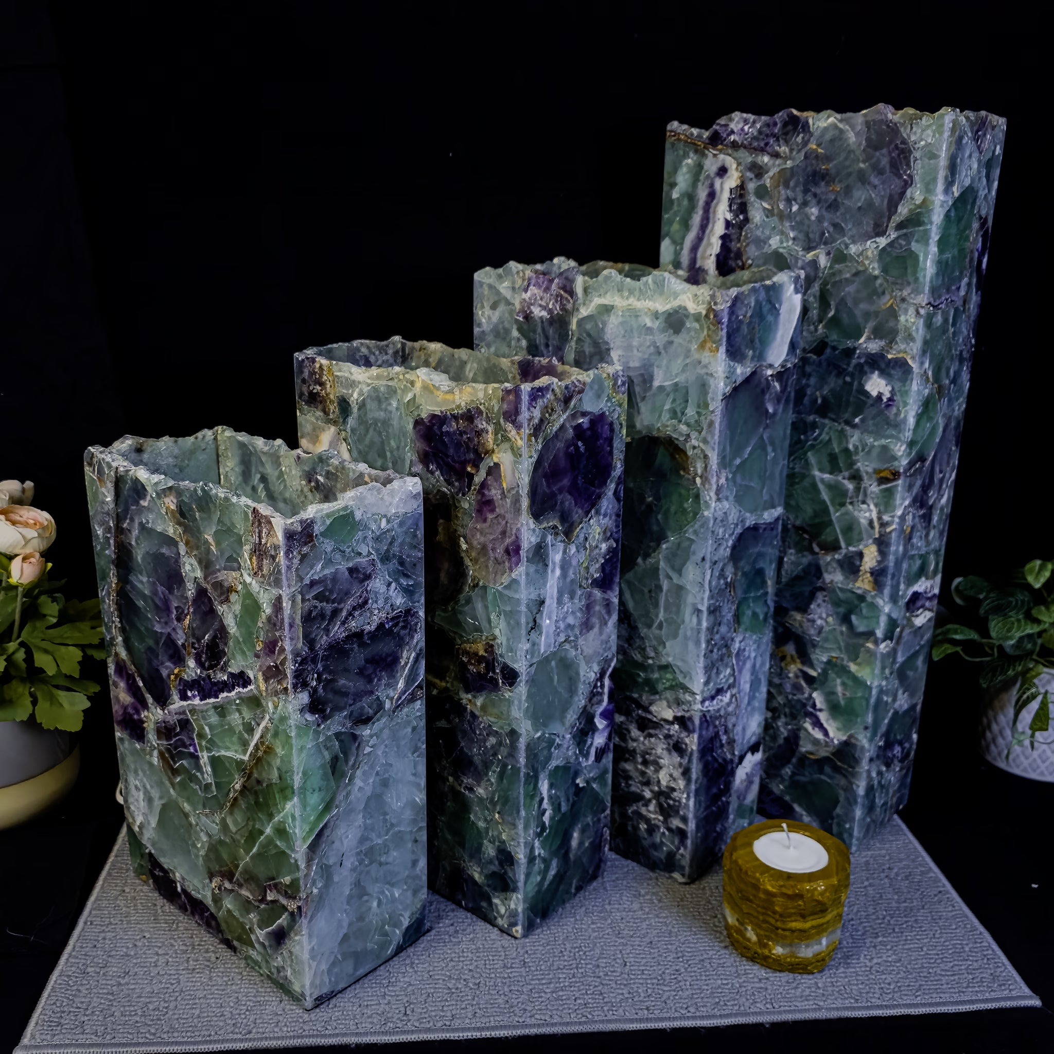 Rainbow Fluorite Live Edge Rectangular Table Lamp