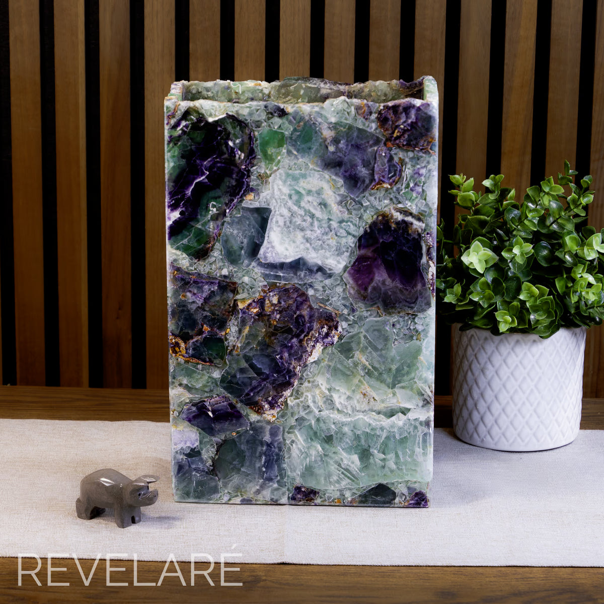 Fluorite rectangular lamp when not lit. Front view. 30cm x 20cm x 10cm lamp #2