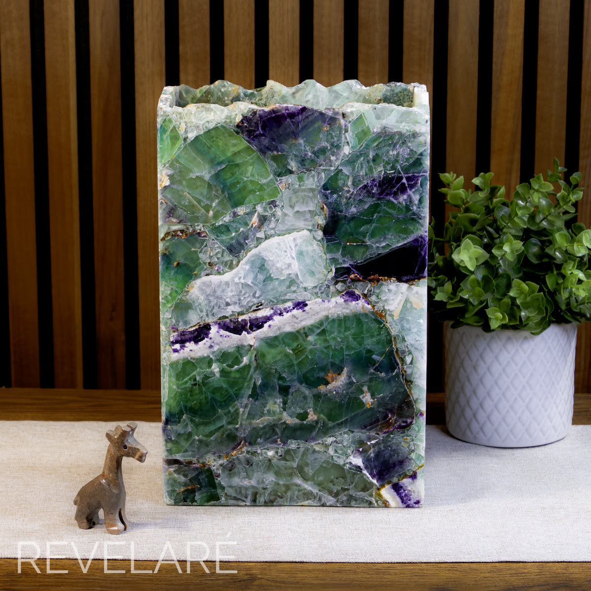 Fluorite rectangular lamp when not lit. Front view. 30cm x 20cm x 10cm lamp #3