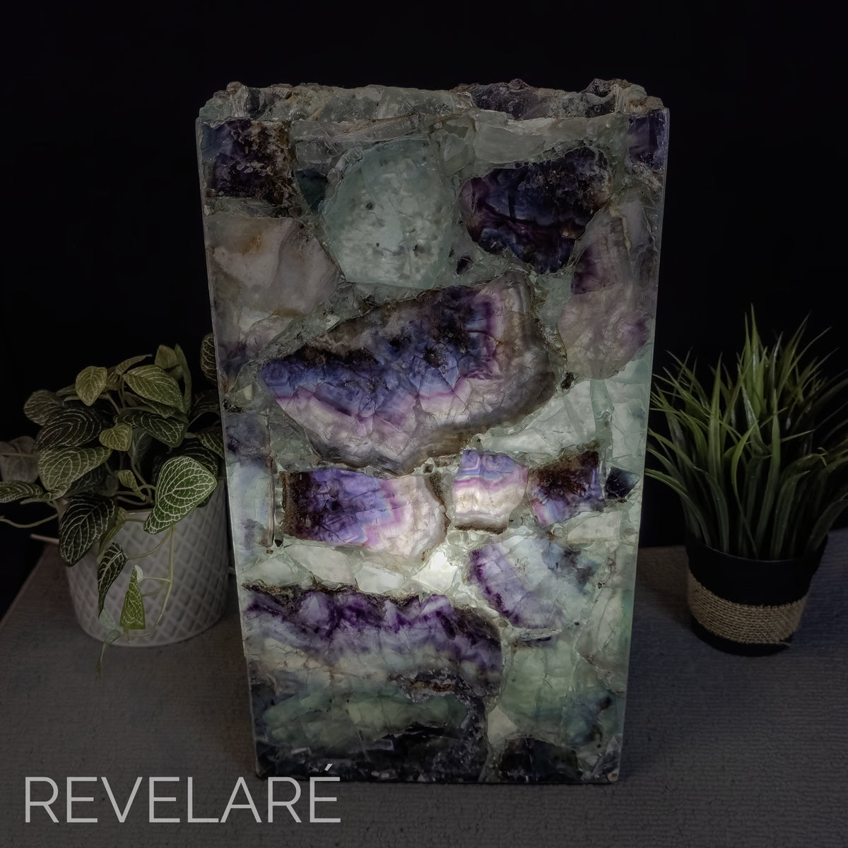 Rainbow Fluorite Live Edge Rectangular Table Lamp