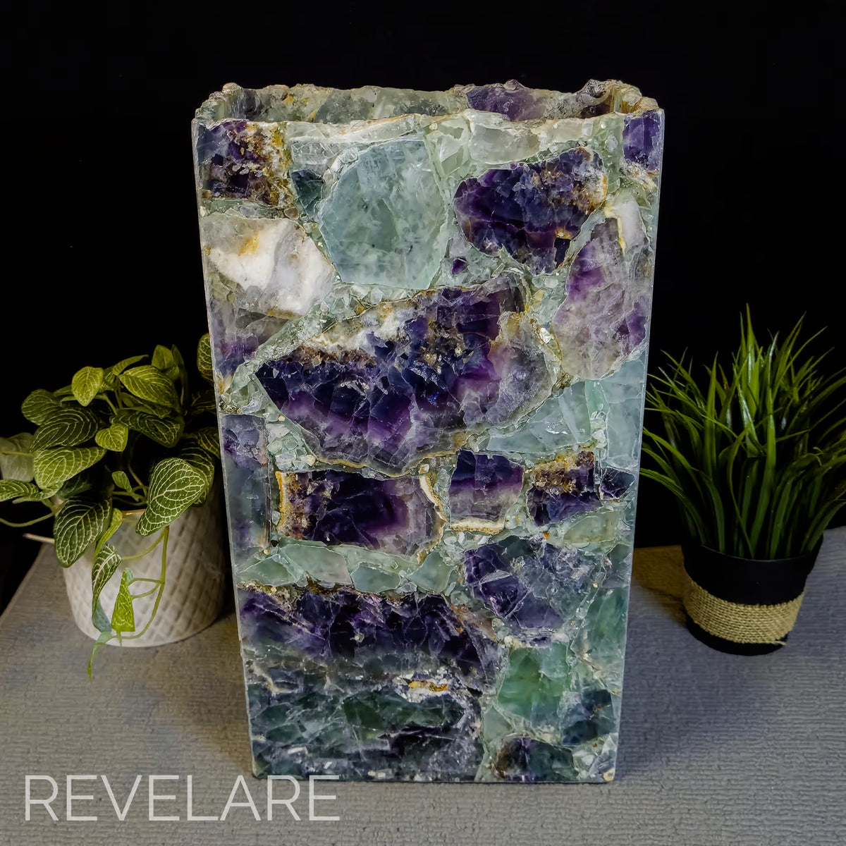 Rainbow Fluorite Live Edge Rectangular Table Lamp