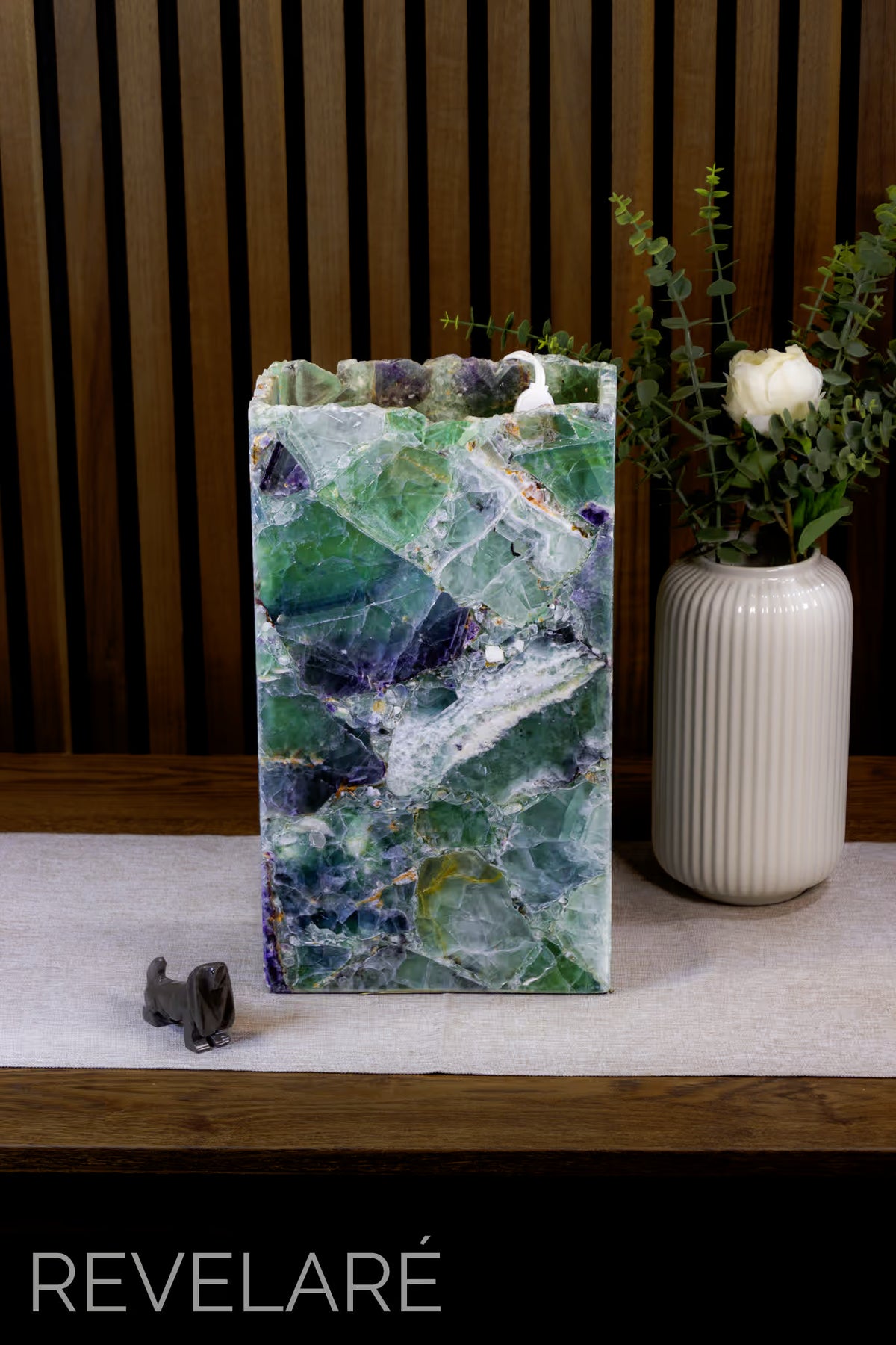 Fluorite rectangular lamp when not lit. Front view. 35cm x 20cm x 10cm lamp #3