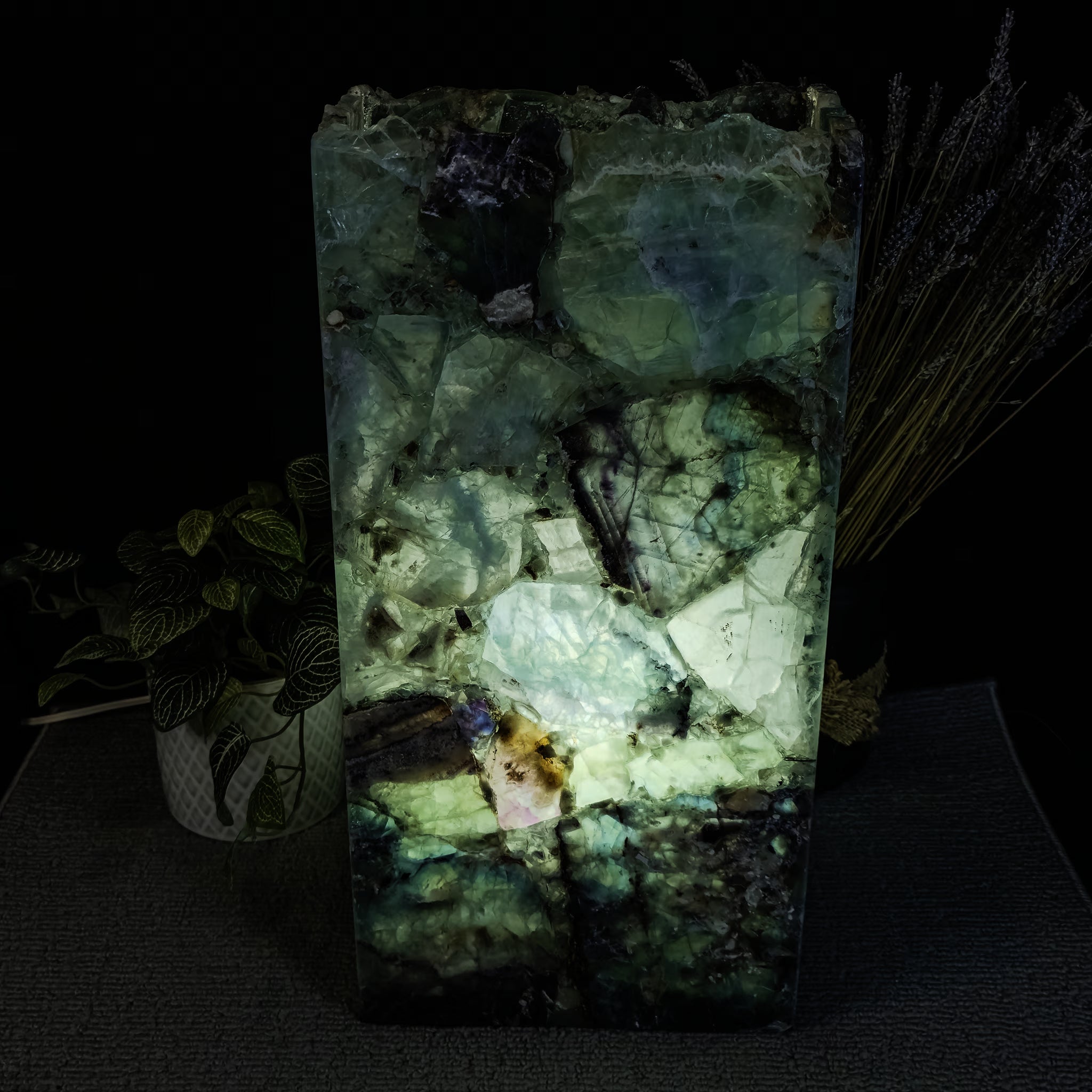 Rainbow Fluorite Live Edge Rectangular Table Lamp