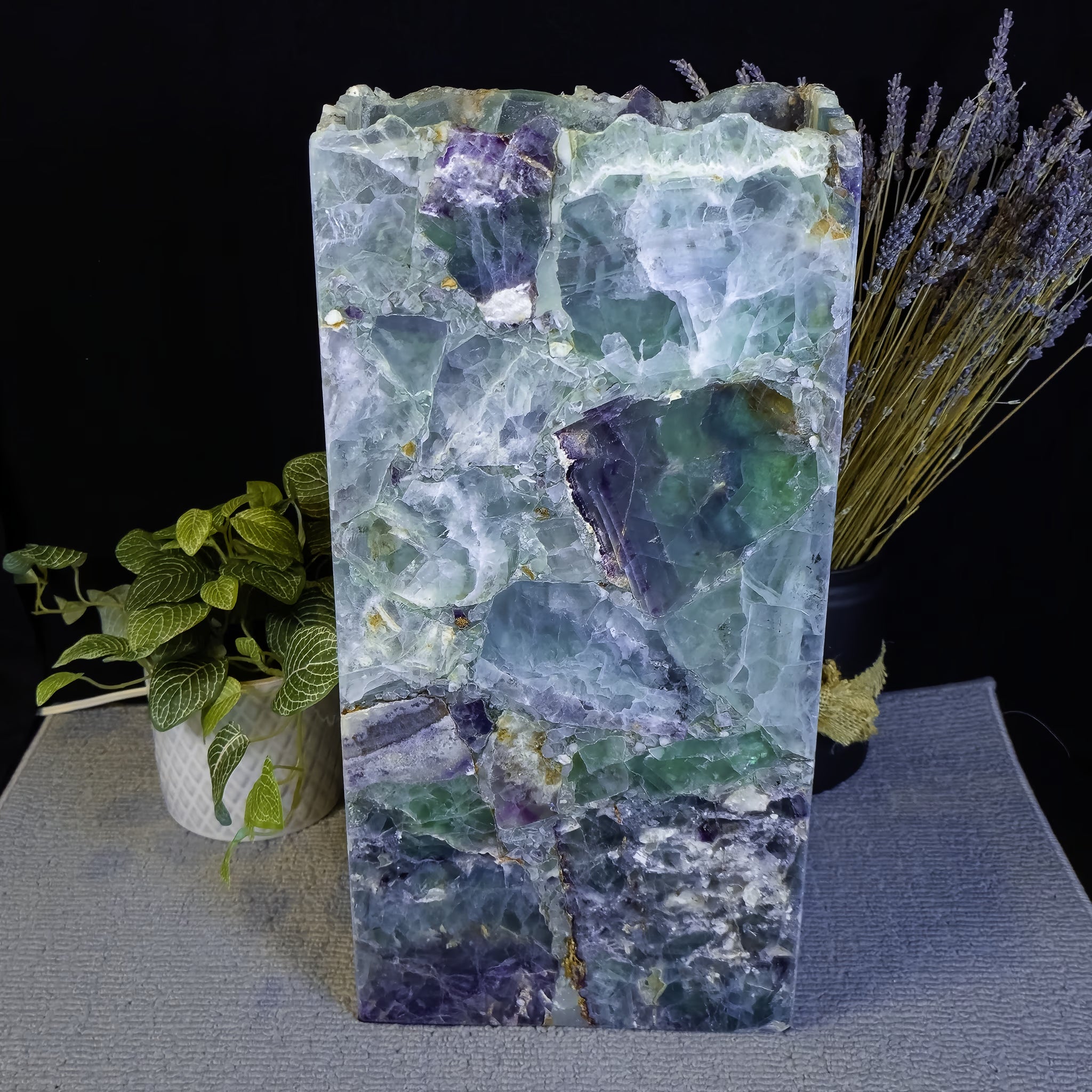 Rainbow Fluorite Live Edge Rectangular Table Lamp