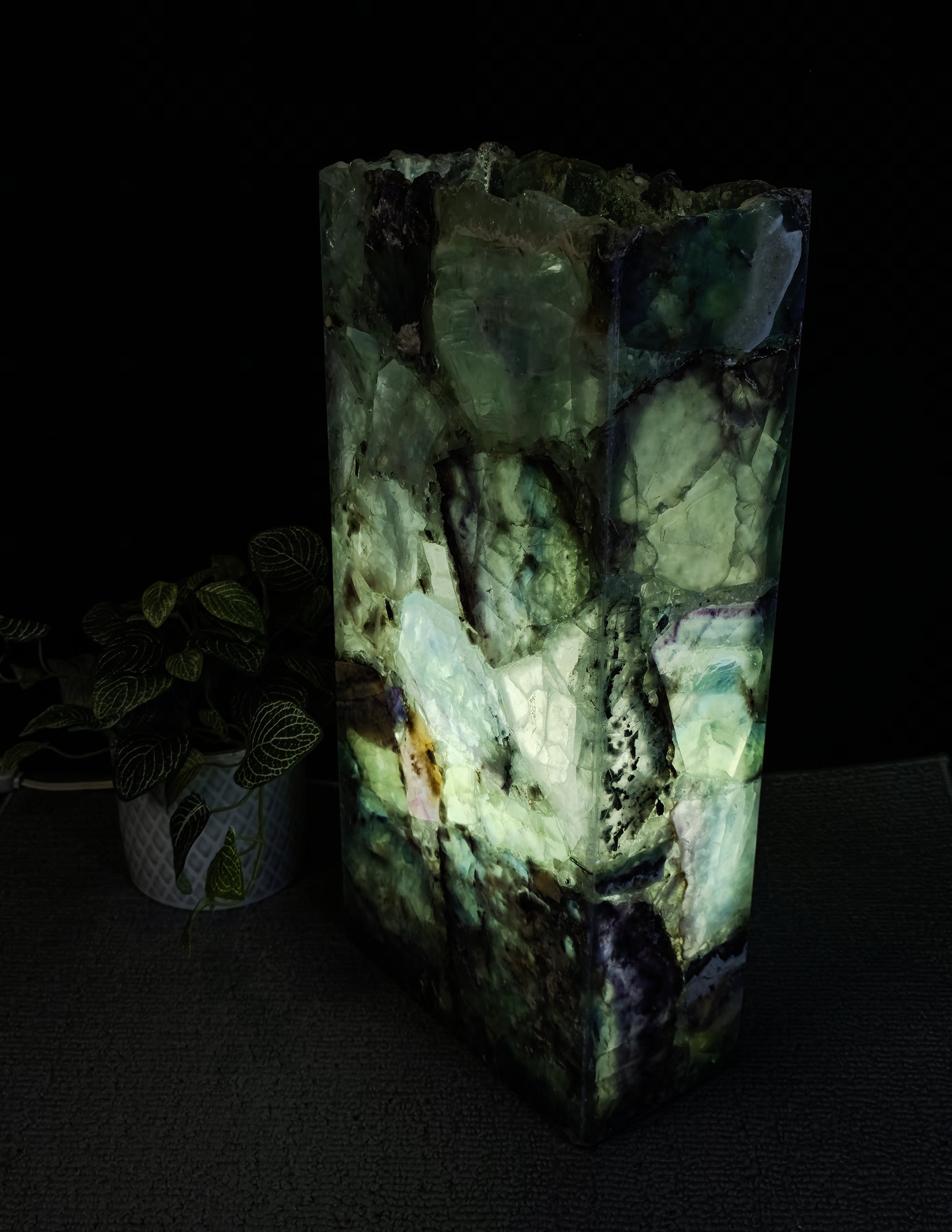 Rainbow Fluorite Live Edge Rectangular Table Lamp