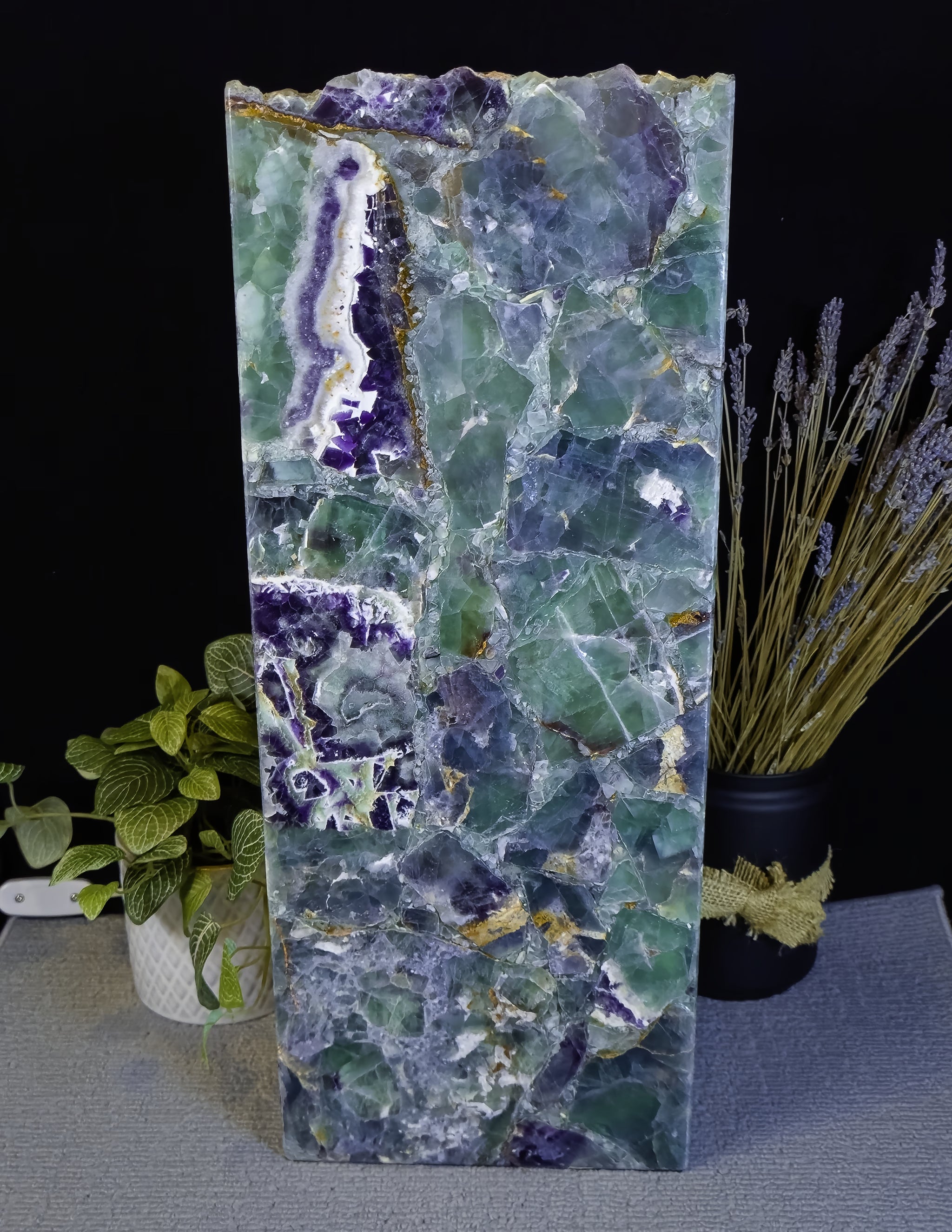 Rainbow Fluorite Live Edge Rectangular Table Lamp