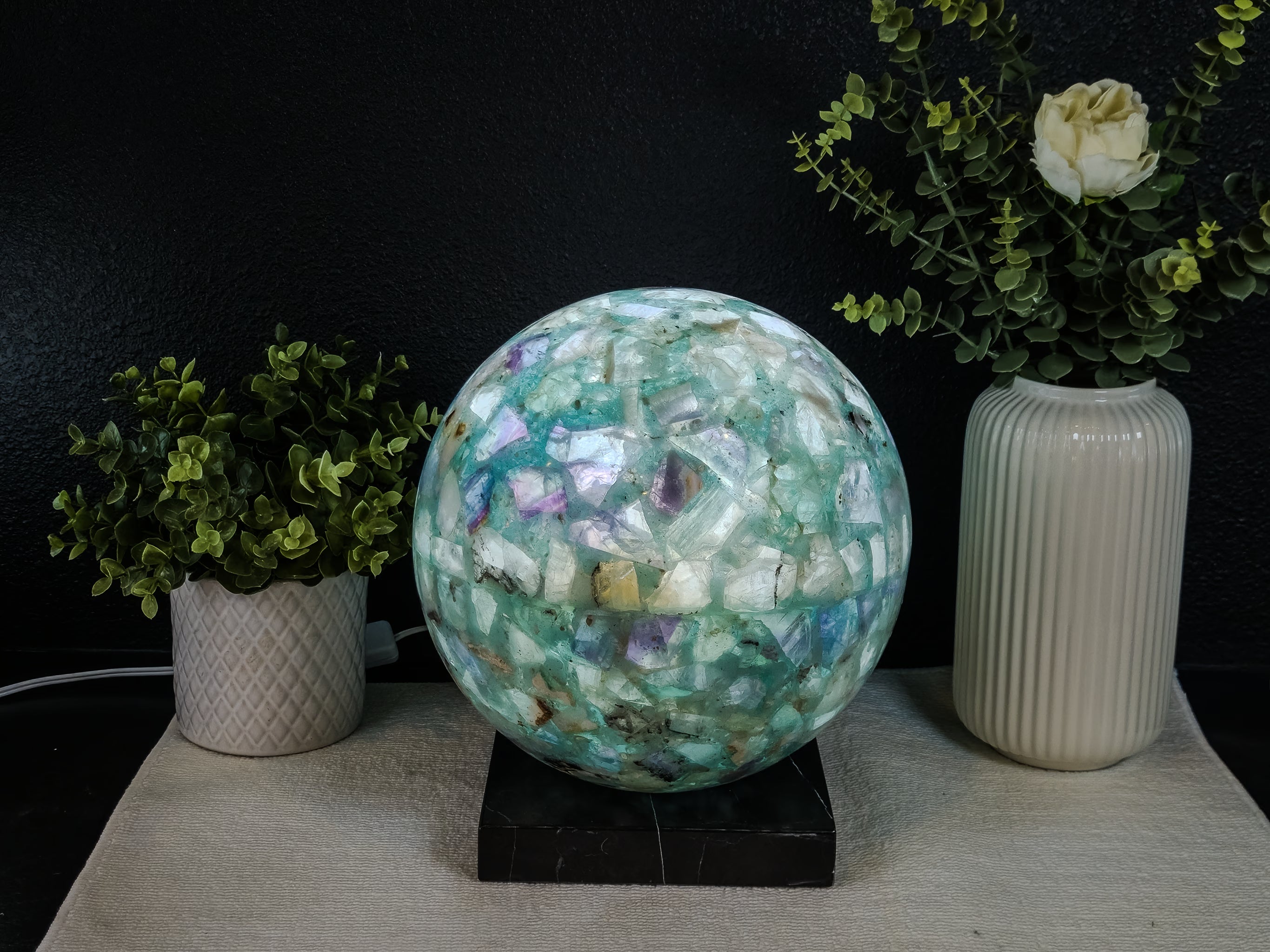 Rainbow Fluorite Spherical Table Lamp