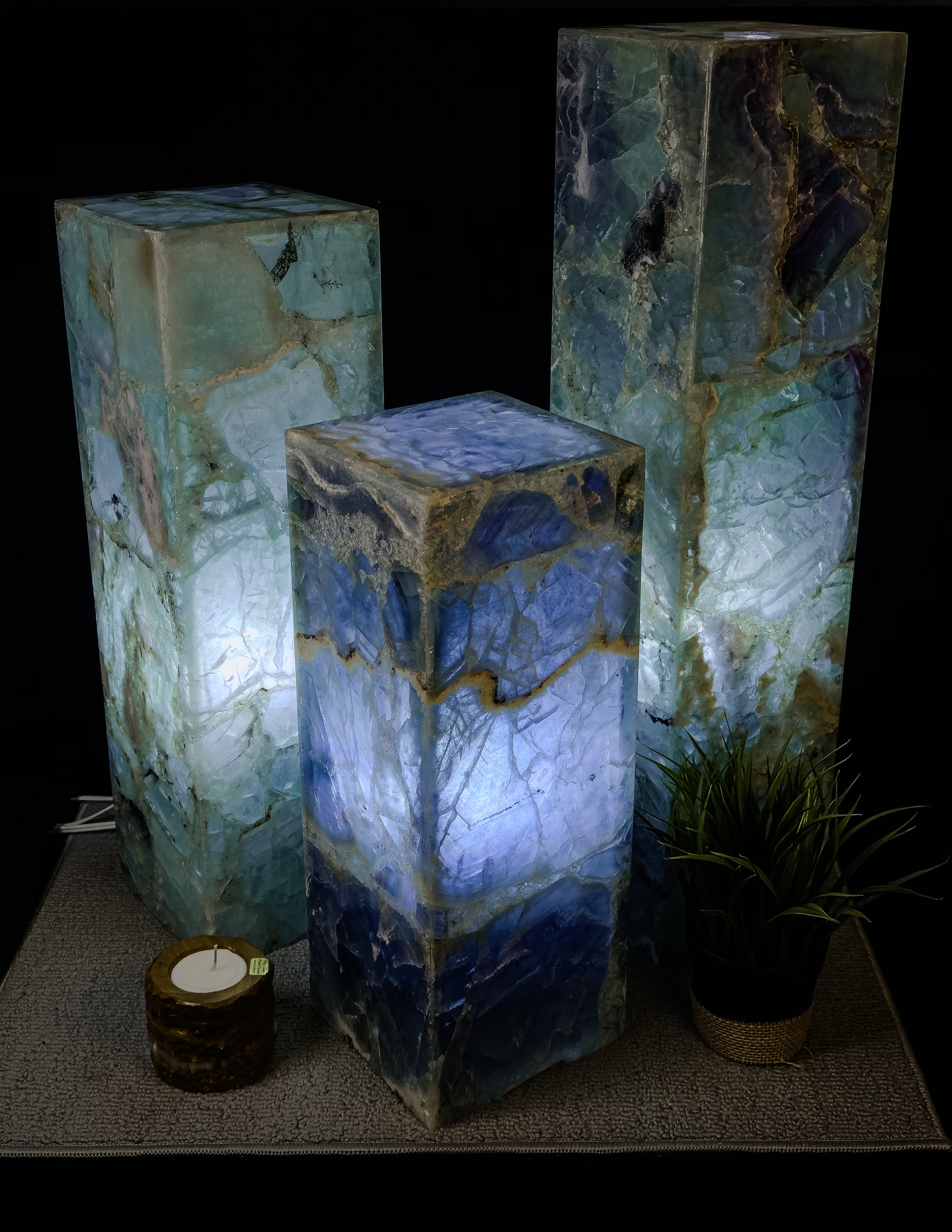 Rainbow Fluorite Pedestal Table Lamp