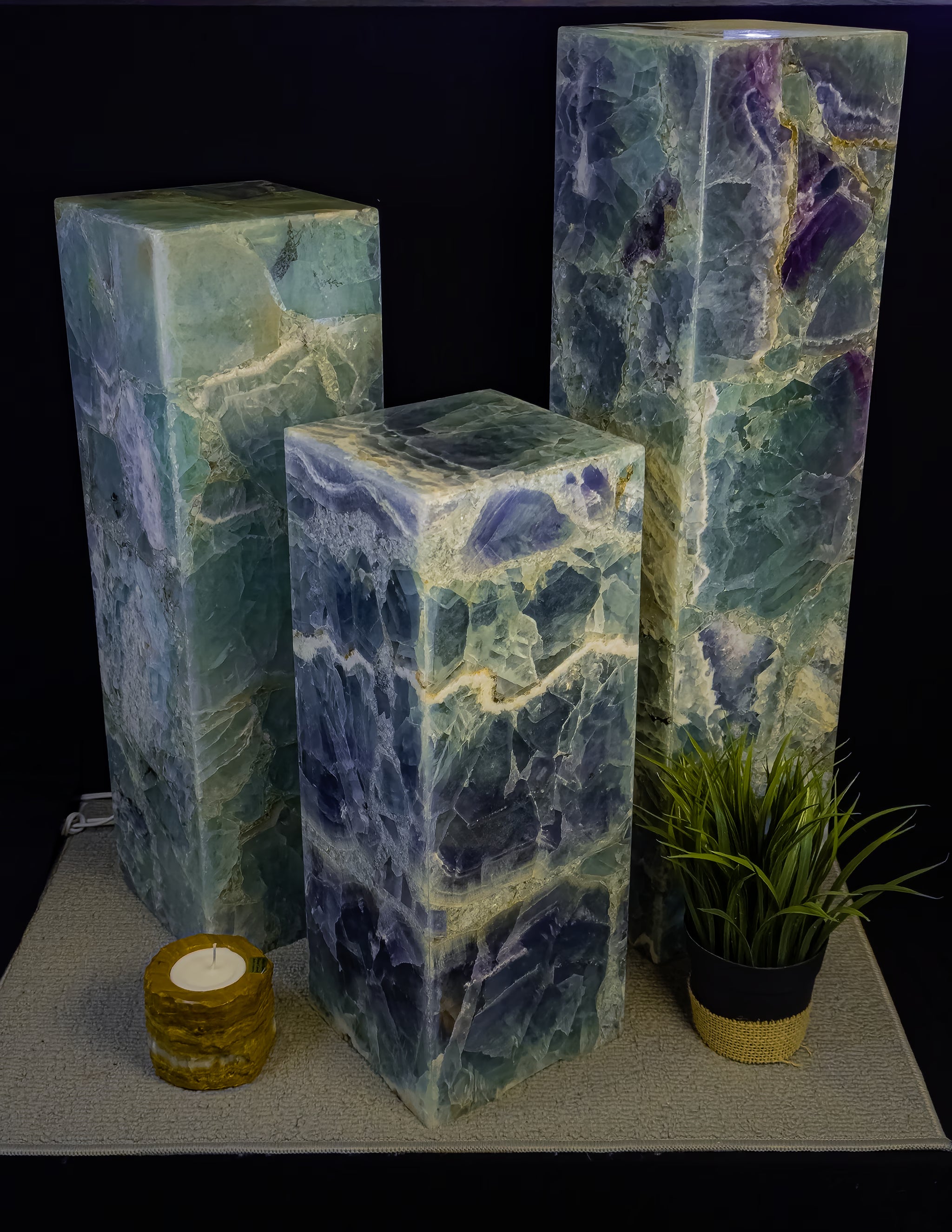 Rainbow Fluorite Pedestal Table Lamp