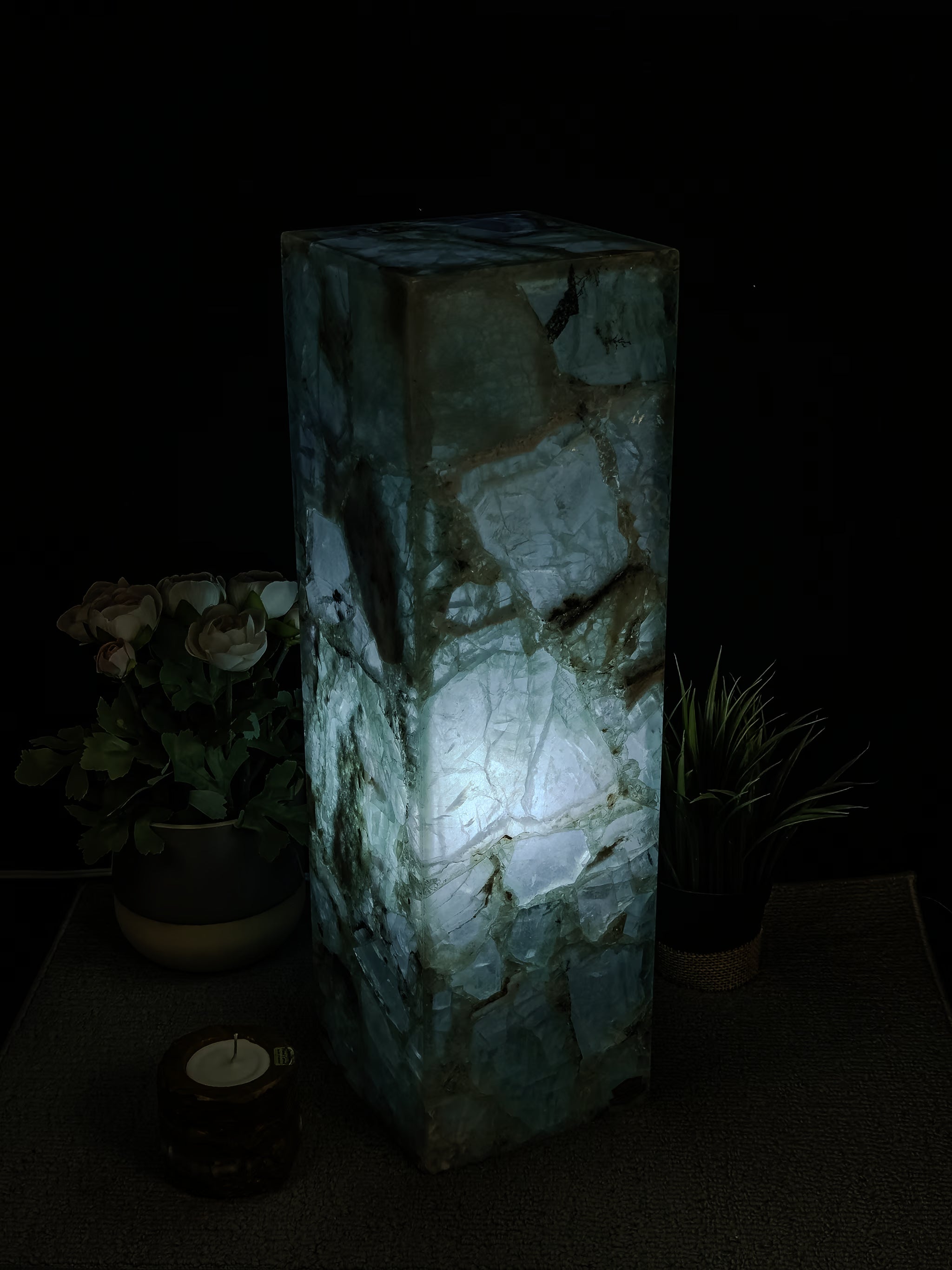 Rainbow Fluorite Pedestal Table Lamp