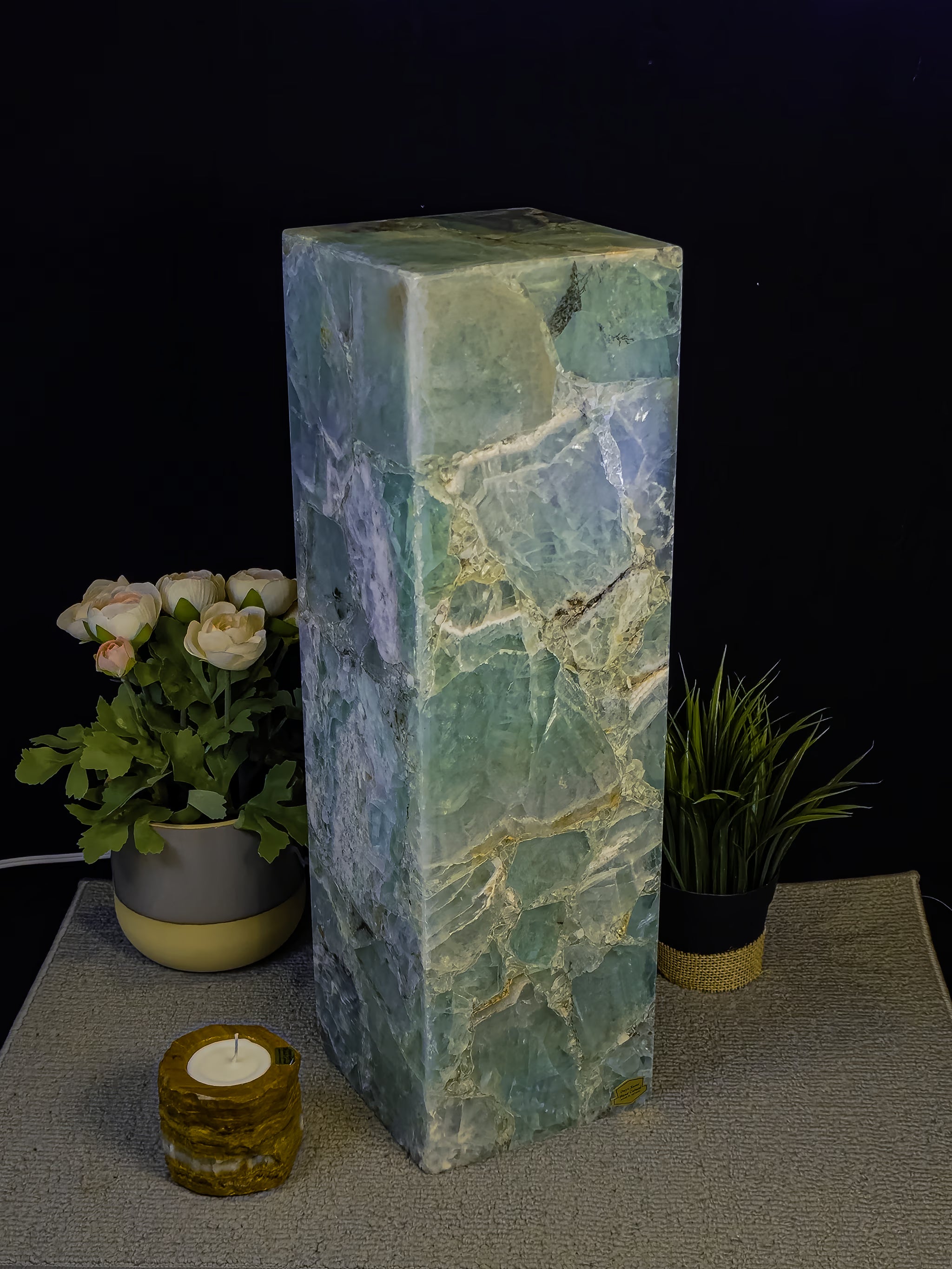 Rainbow Fluorite Pedestal Table Lamp