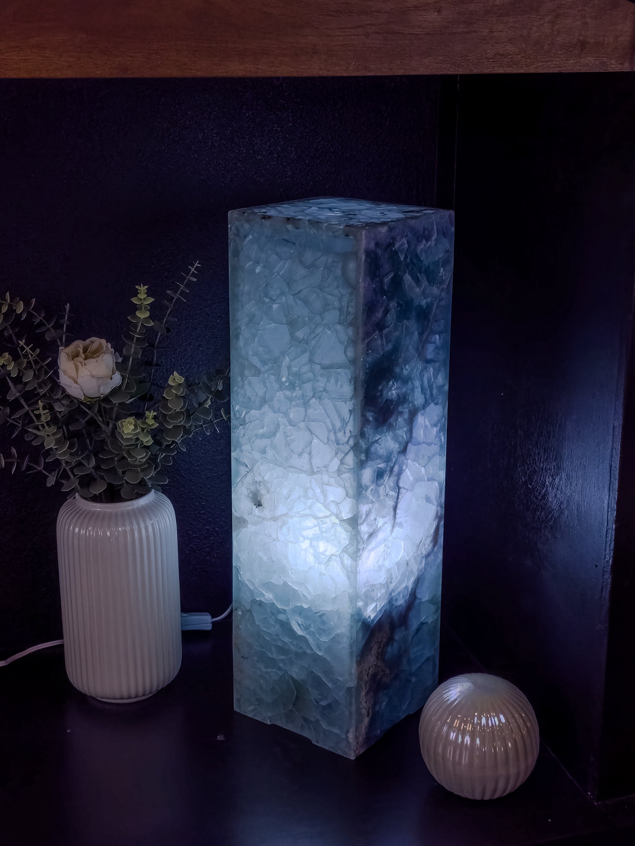 Rainbow Fluorite Pedestal Table Lamp