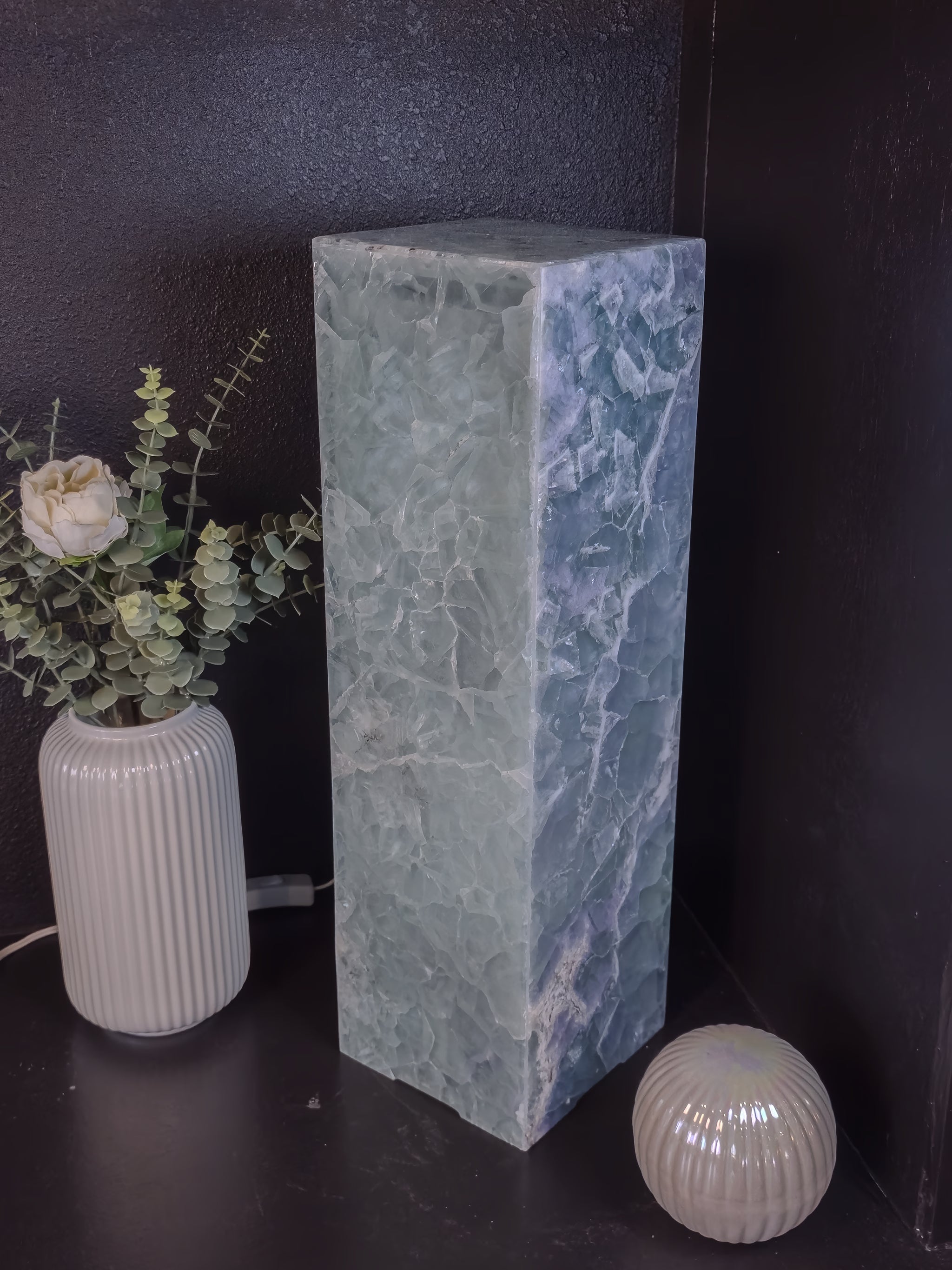 Rainbow Fluorite Pedestal Table Lamp