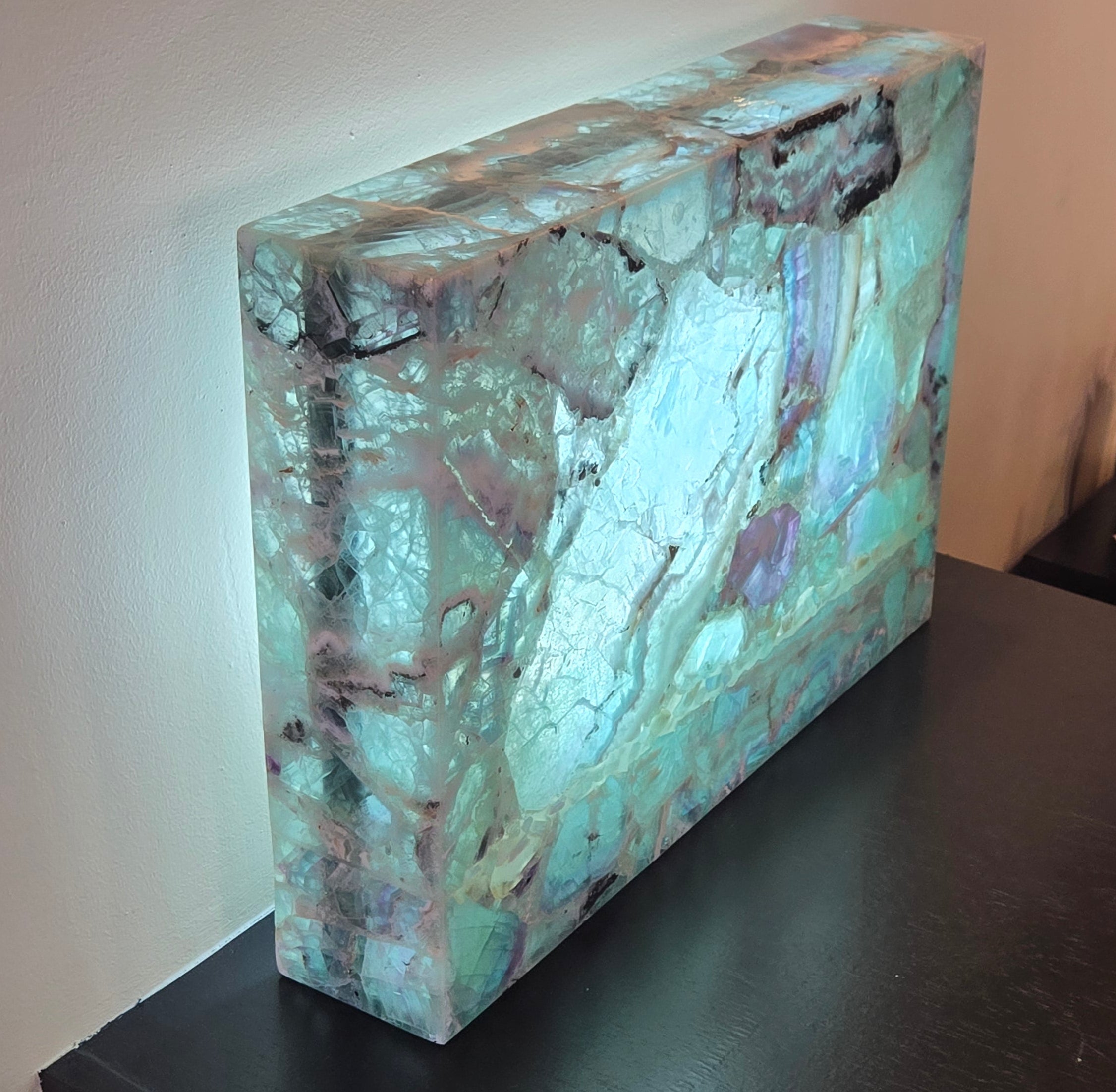 Rainbow Fluorite wall sconce, 3/4 view