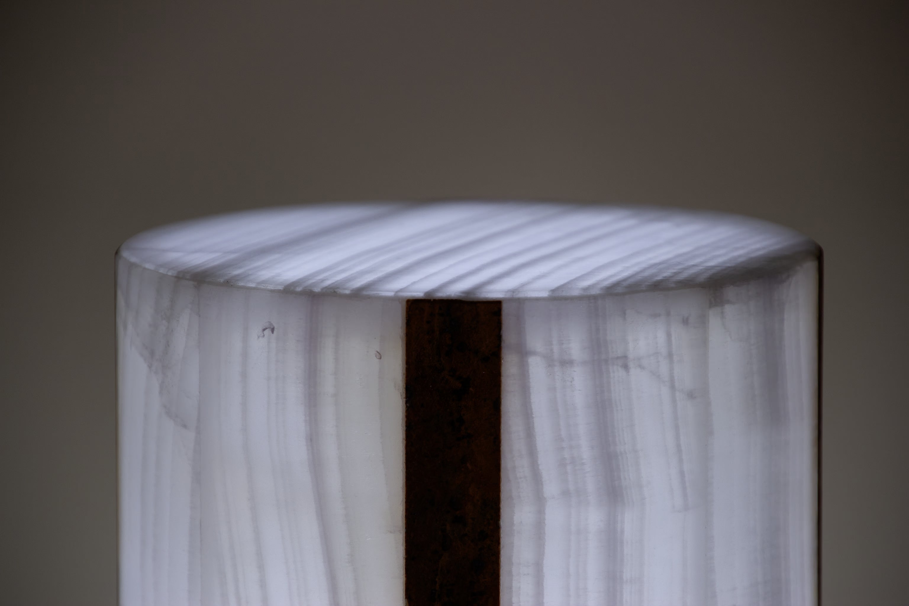 Glacier & Travertine Onyx Cylindrical Pedestal Table Lamp