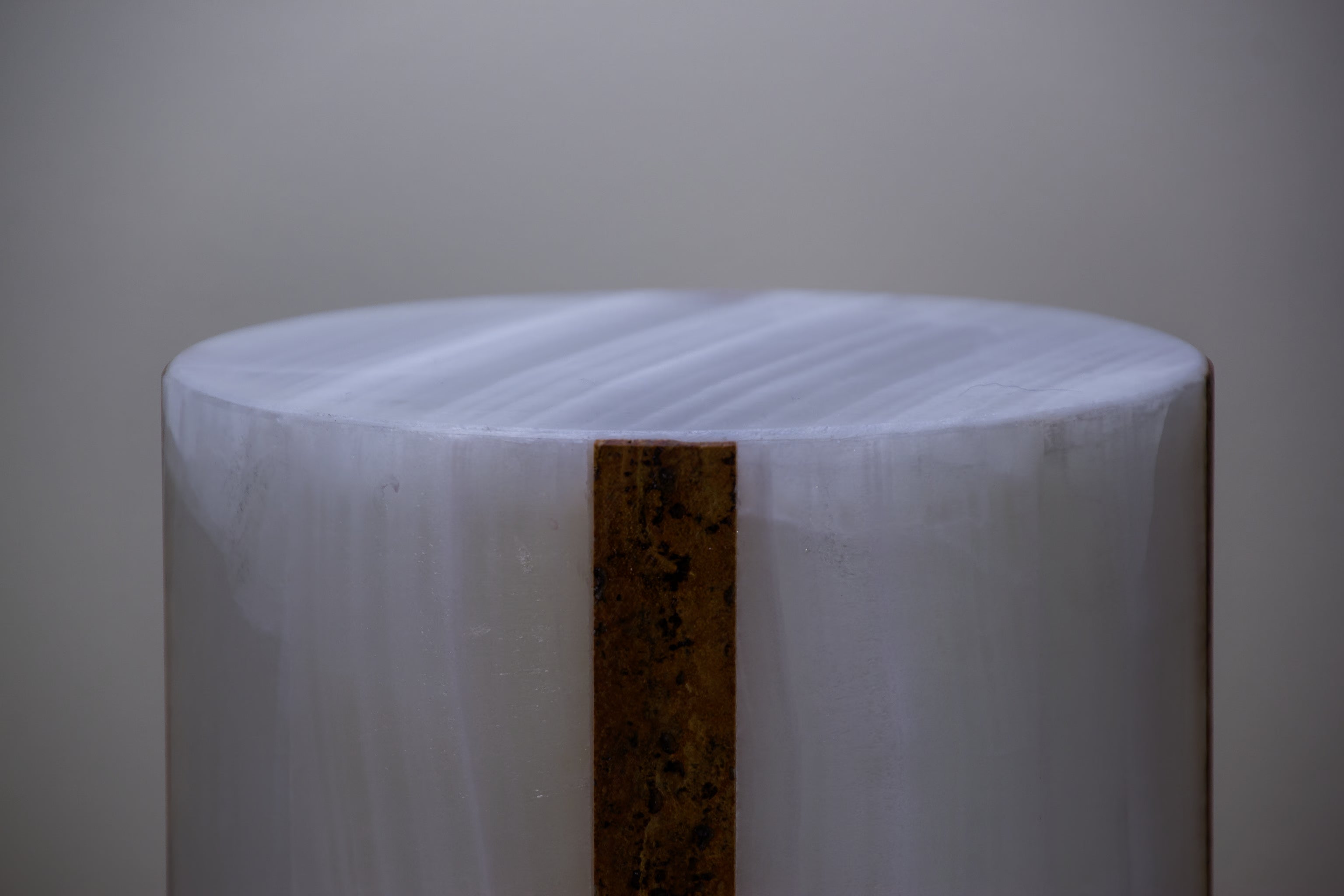 Glacier & Travertine Onyx Cylindrical Pedestal Table Lamp