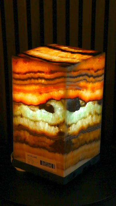 Oasis Square Pedestal Lamp rotation when lit. Lamp 25cm x 15cm x 15cm lamp #4