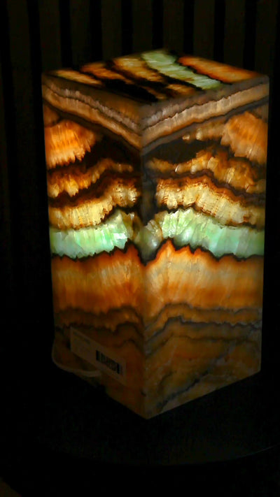 Oasis Square Pedestal Lamp rotation when lit. Lamp 30cm x 15cm x 15cm lamp #2