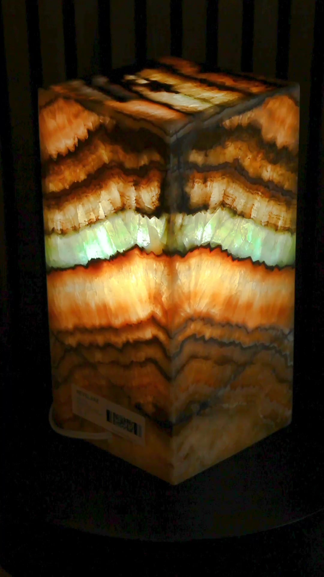 Oasis Square Pedestal Lamp rotation when lit. Lamp 30cm x 15cm x 15cm lamp #1
