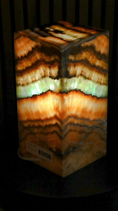 Oasis Square Pedestal Lamp rotation when lit. Lamp 30cm x 15cm x 15cm lamp #1