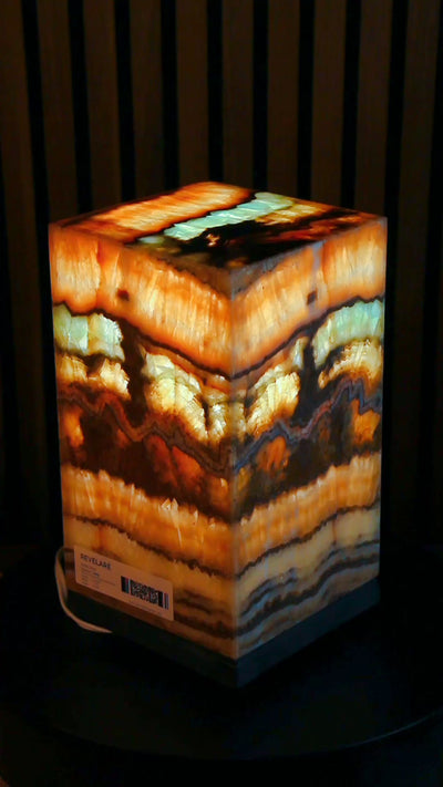 Oasis Square Pedestal Lamp rotation when lit. Lamp 25cm x 15cm x 15cm lamp #2