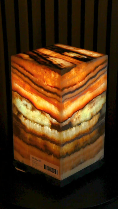 Oasis Square Pedestal Lamp rotation when lit. Lamp 25cm x 15cm x 15cm lamp #3