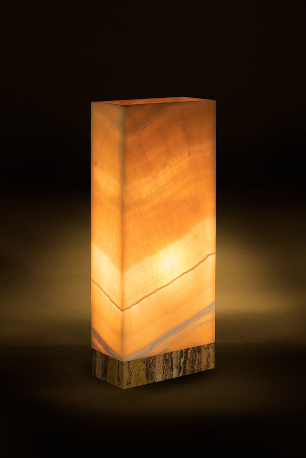 Miel Rectangular Table Lamp with Travertine Base